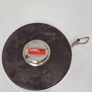 Vintage Lufkin 100' Hi-Line Non-Metallic Tape‎ Measure Model 406 Brown Case